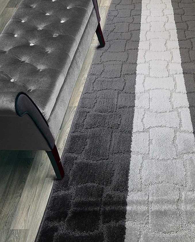 Custom Length Hallway Runner Rug,Slip Resistant,Puzzle Anthracite, 26 Inch X 17 feet, Sold and Priced Per Foot