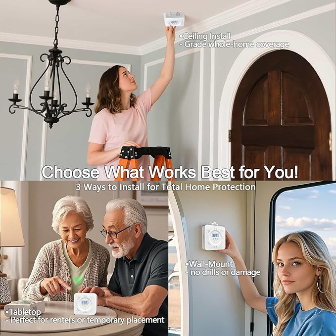 Carbon Monoxide detectors with LCD Constant Display, 85db Alarm & Low Power Design, Portable co Detector for Homes, rvs & Boats