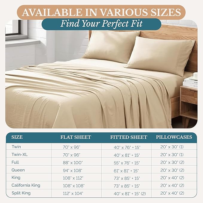 Casa Platino Twin XL Sheets, Pre-Washed Ultra Soft Twin XL Sheet, Breathable Cooling Sheets Twin XL Size Bed Set, 100% Brushed Microfiber Sheet Set, Twin XL Deep Pocket Sheet Sets - Linen