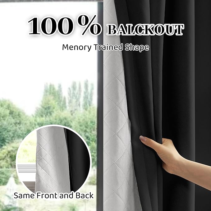 3-in-1 100% Blackout Curtains 120 Inches Long, Thermal Insulation, Soundproof Back Tab Drapes for Bedroom Living Room Sliding Glass Door, with Pin Hooks, Black 50x120 Inch 1 Panel