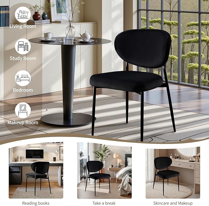 Black Dining Room Chairs Set of 6 Velvet 58D Memory Foam Upholstered Dining Chairs with Ergonomic Back & Swivel Leveling Feet Modern Armrest Kitchen Chairs for Restaurant/Dining Table/Vanity