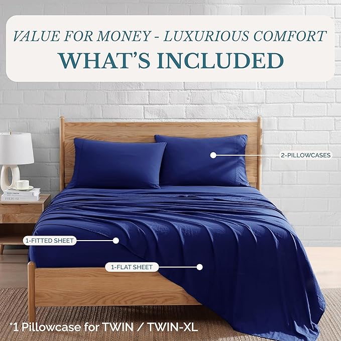 Casa Platino California King Size Bedding Set - Pre-Washed, Ultra Soft Bed Sheets Set - Brushed Microfiber Fade Resistant California King Size Bed Set with Deep Pockets - Navy