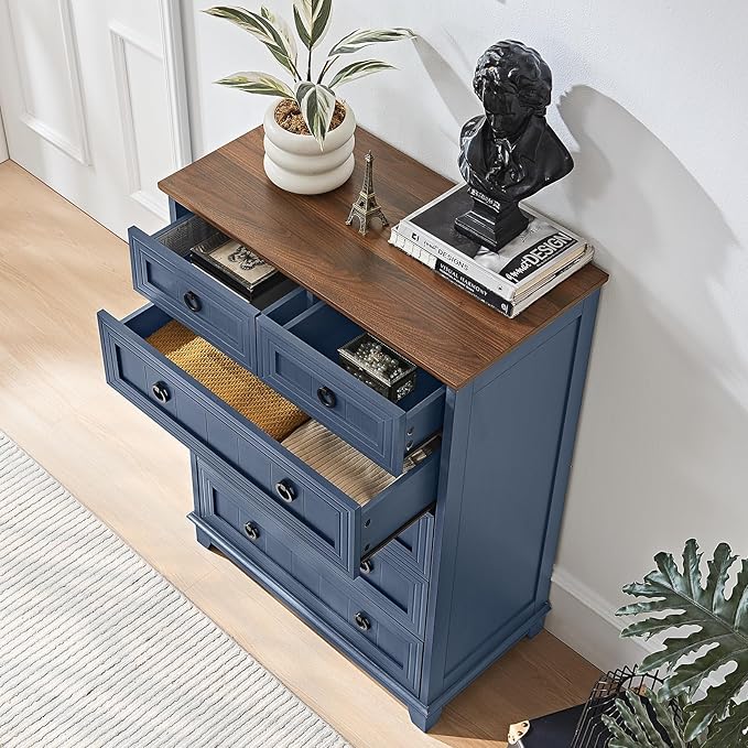 Bedroom Dresser and Nightstand Sets 4 Piece, Farmhouse 6 Drawers Dresser & 40.5" Tall Chest of Drawers,18" Nightstands with Charging Station,54" Wide Furniture Dressers for Bedroom,Living Room