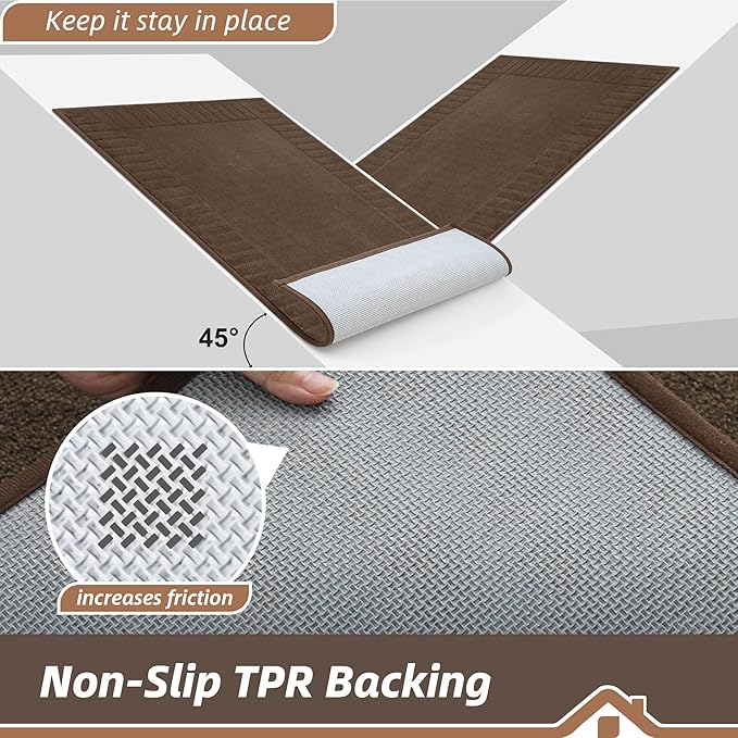 BEQHAUSE Door-Mat Non-Slip Front Doormat Low-Profile Entrance Mats for Front Door Entry Resist Dirt Washable Doormat Absorbent Entryway Door Mat,Brown,32"x48"