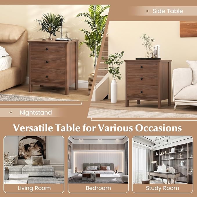 Giantex Set of 2 Nightstand with Drawers Solid Structure Side Table for Storage Bedroom, Living Room Accent Furniture Small Spaces Side End Table, (Brown, 24 in x 18 in x 26 in)