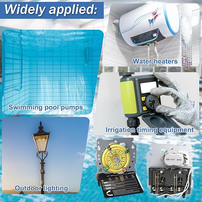 T104M Pool Timer Mechanism Only, Pool Pump Timer, 208-277V 40A Time Switch, 24 Hour 12 ON/Off for Pool Pump, Heavy-Duty Mechanical Time Switches,Time Switch Mechanism Only, 5 Years Warranty
