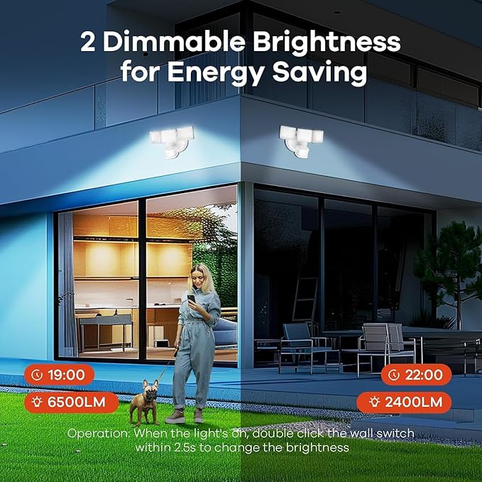 OREiN 10000LM Super Bright LED Flood Light Outdoor, Hardwired Motion Sensor Floodlight, 180°/75FT Detection, 4 Lighting Modes, IP65 Waterproof, Covers 8,000 sq.ft, Patio, Driveway, Backyard, Garage