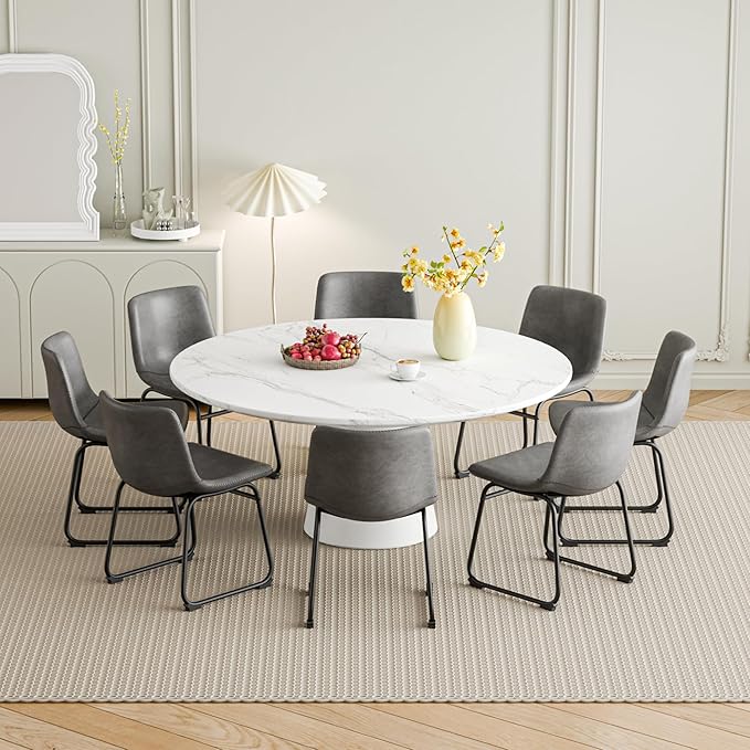 Dining Chairs Set of 4, 18 Inch Modern Armless Dining Chair with Back, Faux Leather Kitchen Dining Room Chair with Metal Legs for Home, Bistro Coffee Shops (Grey)