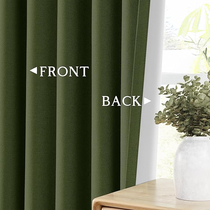ChrisDowa 100% Blackout Olive Green Solid Curtains 120 Inches Long 2 Panels for Bedroom Living Room,Farmhouse Room Darkening Thermal Insulated Soundproof Grommet Top Window Treatment Drapes,52x120