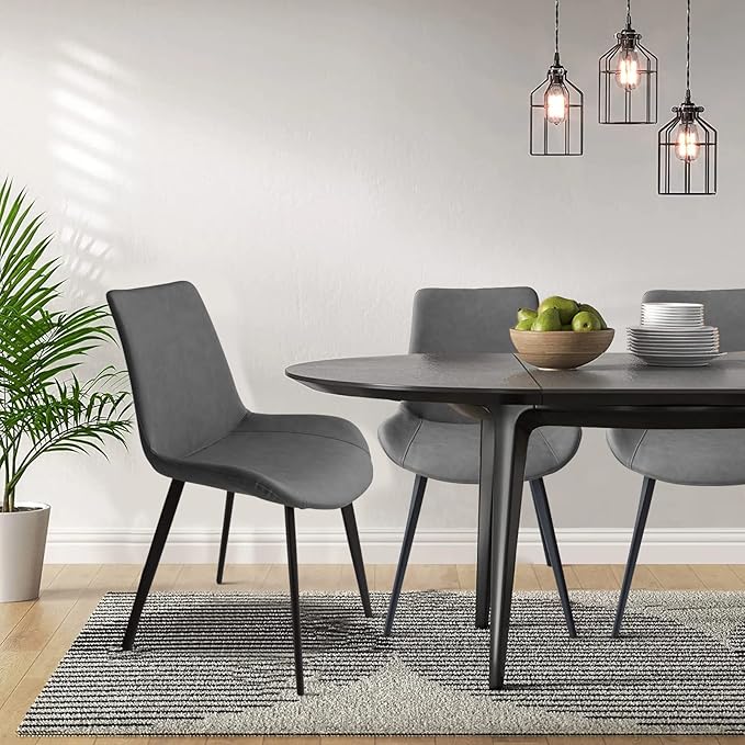Dining Chairs Set of 4, Modern Kitchen & Dining Room Chairs, Upholstered Faux Leather Cushion Seat and Sturdy Metal Legs (4 Grey Chairs)