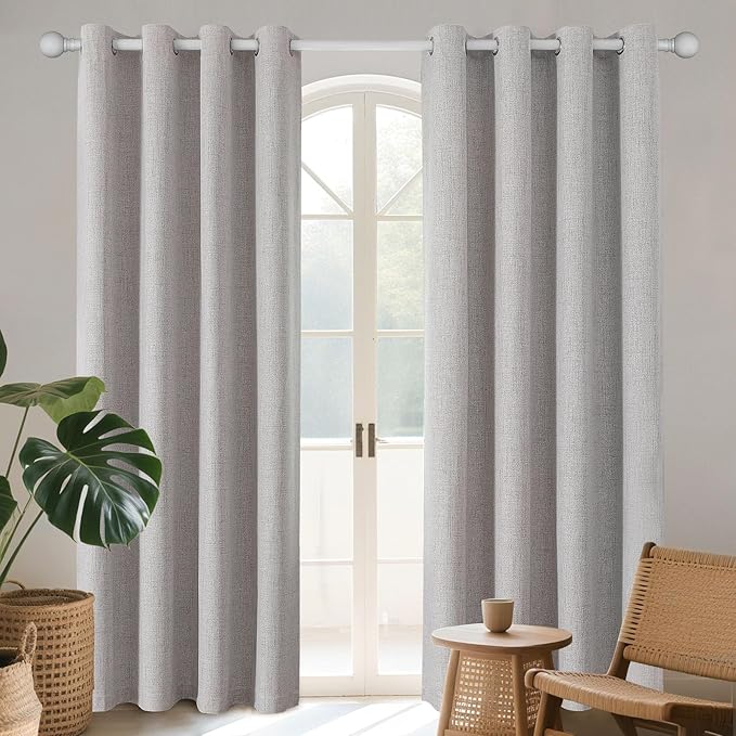 Joydeco Blackout Curtains 72 Inches Long 2 Panels Burg, Room Darkening Curtains for Bedroom, 100% Black Out Textured Thermal Drapes Privacy Protection 2 Panels Set(W52 x L72 Inch, Greyish White)
