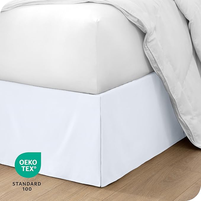 Bare Home Queen Bed Skirt - 15-Inch Tailored Drop Easy Fit - Bed Skirt for Beds - Center & Corner Pleats (Queen, White)