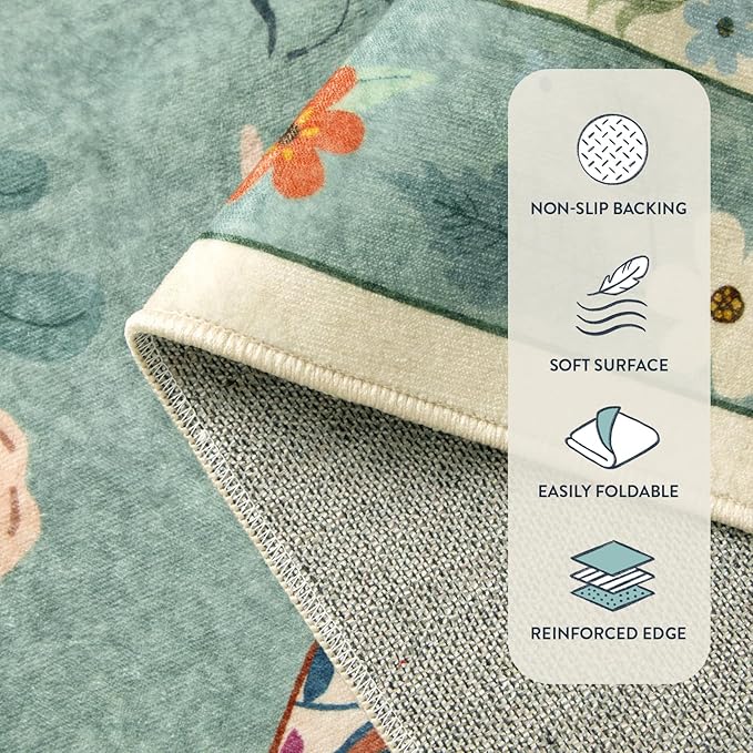 Lahome Insect Washable Rug, 2x3 Kitchen Rugs for Entryway Bathroom, Soft Door Mat Indoor Entrance Ultra-Thin, Small Non-Slip Throw Carpet for Bedroom Entry, Green