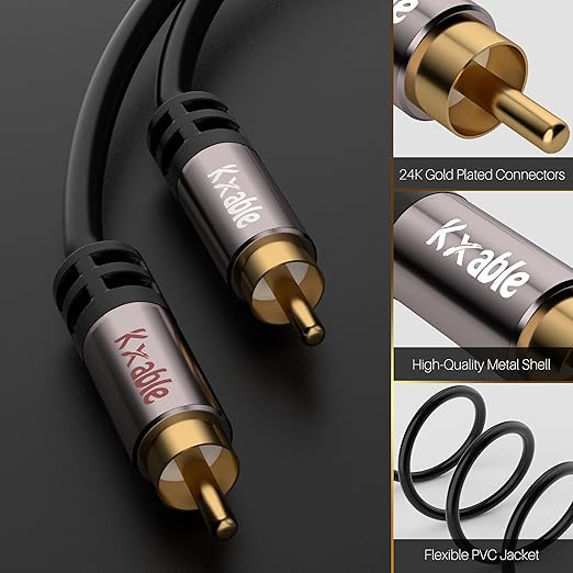 RCA Cable 25FT, 2RCA Male to 2RCA Male Stereo Audio Cable,【Oxygen-Free Copper, Hi-Fi Sound, Double Shielded】2 RCA Car Audio Subwoofer Cord for Home Theater, HDTV, Amplifier, Hi-Fi System, Speaker