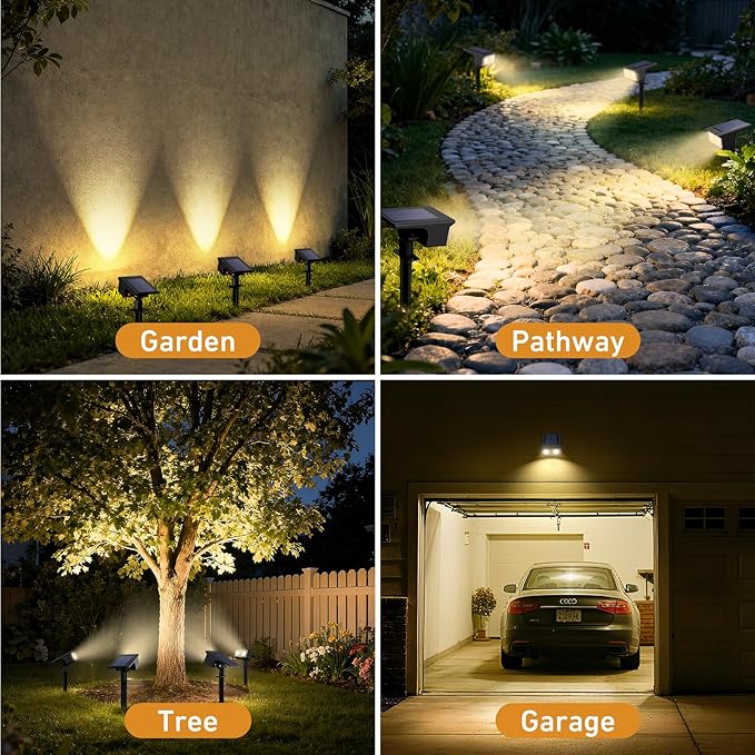 btfarm Solar Spot Lights Outdoor Waterproof, 3 Modes Motion Sensor Lights, Solar Powered Spotlights 2-in-1 Auto On/Off for Outside Pathway Yard Garden Landscape Lighting, Warm White