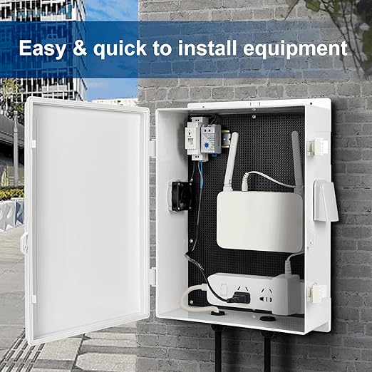 Namunanee Outdoor Electrical Box with Thermostat and Fan, ABS Water Resistant Enclosure with Internal Mounting Panel & Hinged Cover, 18.1" H* 12.6" L* 6.3" W, Plug & Play.
