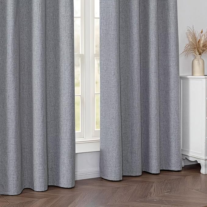 100% Blackout Curtains 72 Inch Length 2 Panels Set, Black Out Curtains for Living Room, Light Grey Thermal Insulated Grommet Drapes Bedroom Luxury Decor Privacy(52W × 72L inch, Light Grey)