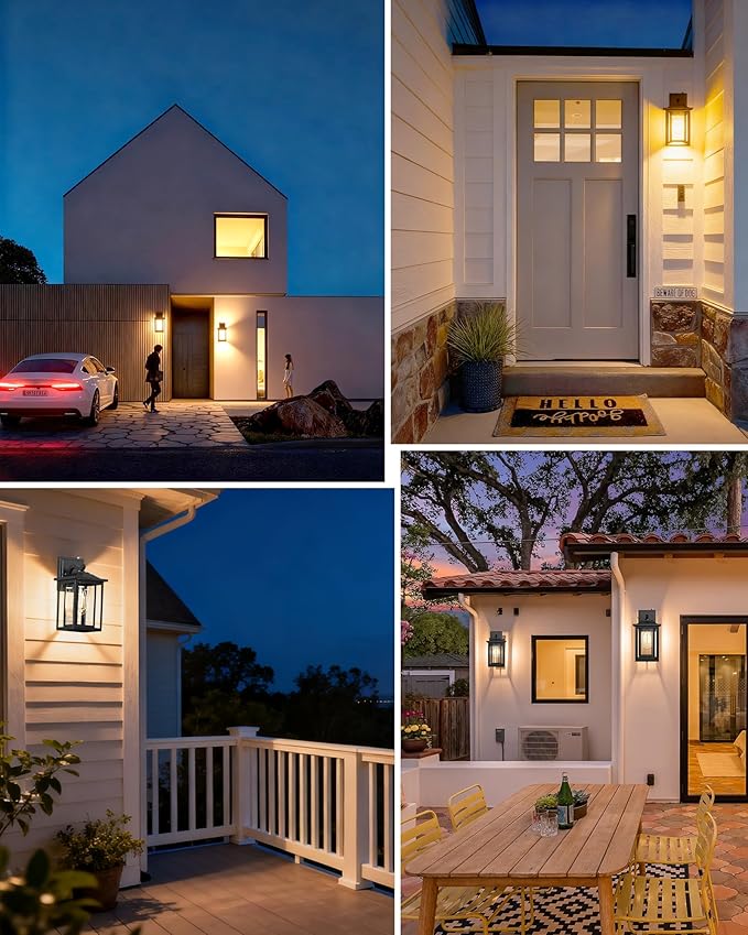LTBLIGHT Dusk to Dawn Outdoor Lighting, Modern Black Waterproof Exterior Wall Sconce, Sensor Front Porch Lights with E26 Base for House Garage Patio Front Door, 120V