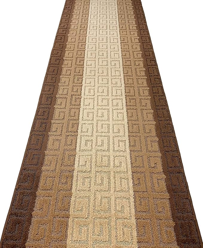 Custom Length Hallway Runner Rug,Slip Resistant,Meander Brown, 26 Inch X 19 feet, Sold and Priced Per Foot