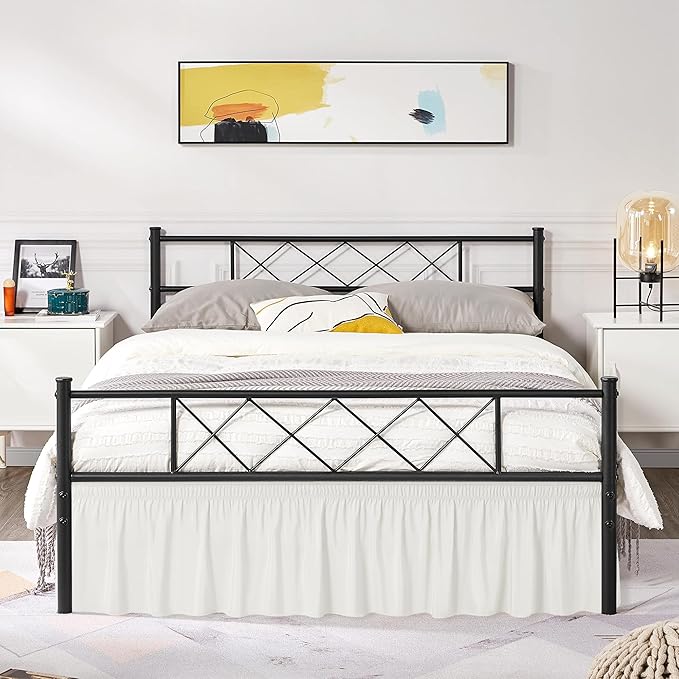 Biscaynebay Wrap Around Bed Skirts with Split Corners for Twin/Twin XL Beds 15" Drop, Ivory Adjustable Elastic Dust Ruffles Easy Fit Wrinkle Resistant Silky Luxurious Fabric Machine Washable