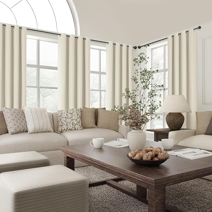 ChrisDowa 100% Blackout Birch Solid Curtains 108 Inches Long 2 Panels for Bedroom Living Room,Farmhouse Room Darkening Thermal Insulated Soundproof Grommet Top Window Treatment Drapes,52x108