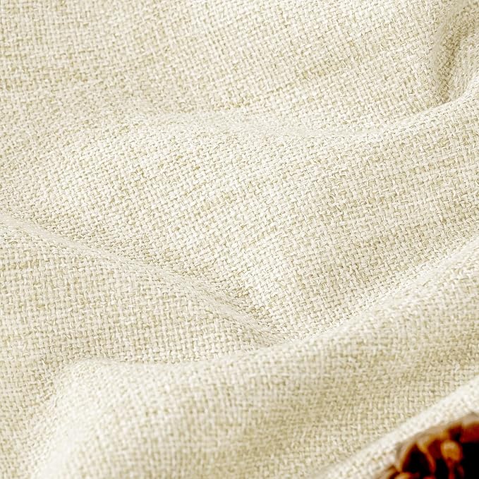 Cream 100% Blackout Curtains for Living Room 84 Inch Length 2 Panels Set, Thermal Insulated Light Blocking Faux Linen Curtains for Bedroom, Bronze Grommet Boho Window Drape Each 52" Wide