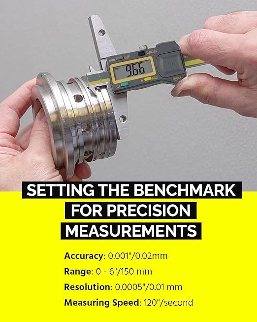 iGAGING Absolute Origin 0-6" Double Cut Depth Digital Caliper, IP54 Electronic, SPC/USB Output Port, Inch, Metric, Fraction Modes, Case, Manual, & Battery