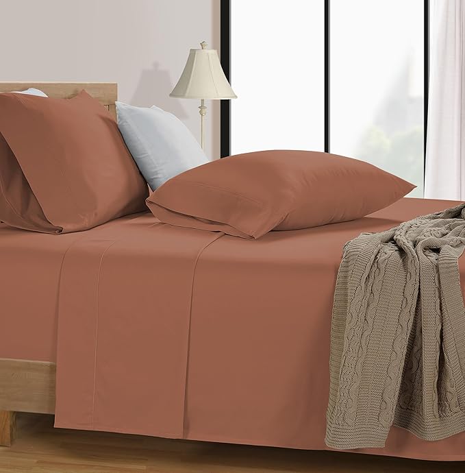 LANE LINEN Bed Sheets Queen Size – Premium 600 Thread Count Long-Staple 100% Cotton Sheets Queen Size Set, Hotel Luxury Soft & Cool Sateen Finish, Fully Elasticized 15" Deep Pocket – Rose Dawn