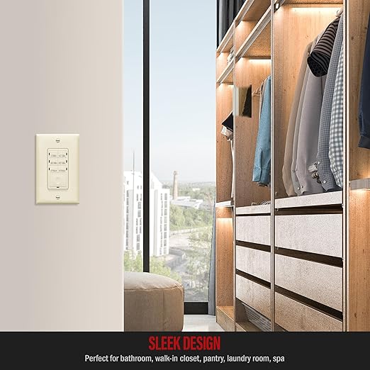 ENERLITES 4-Hour Countdown Timer Switch, 5-10-30-60 Min, 2-4 Hour, for Bathroom Fans, Heaters, Lights, LED Indicator, 120VAC 800W, No Neutral Wire Required, UL Listed, HET06-J-LA, Light Almond