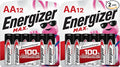 Energizer AA Batteries, 12 Count, Double A Max Alkaline Battery (Pack of 2)