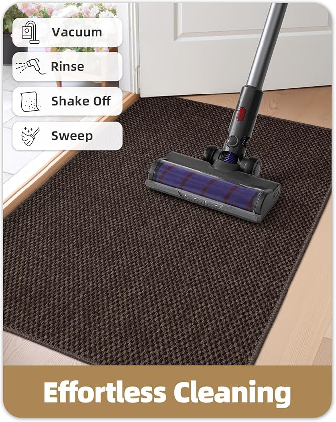 Color&Geometry Ultra-Thin Indoor Door Mat, 24"x36" Low-Profile Non-Slip Entryway Rug with Modern Geometric Texture, Washable Doormat for Indoor Entrance, Front Door, Brown (Rolled-up NO Creases)