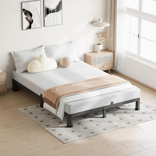 4 Inch King Size Bed Frame, 3500Lbs Heavy Duty Metal Platform with Round Corner Legs Mattress Slide Stopper, Steel Slat Support No Box Spring Needed, Noise Free, Non-Slip, Easy Assembly