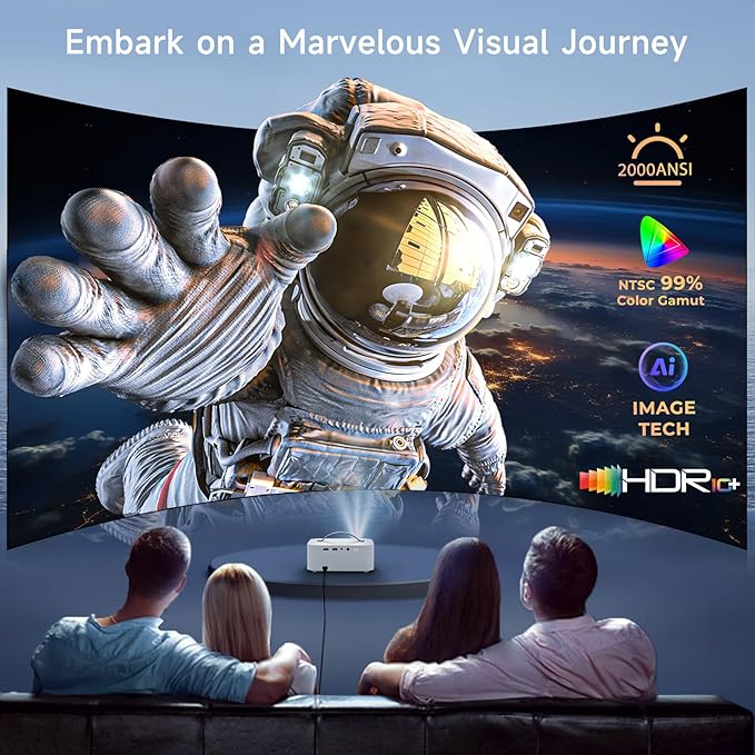 [AI Movin 2.0 OS/2000 ANSI/Official-Apps] Outdoor-Projector-4k with WiFi and Bluetooth, 35W DoIby Audio, AI Auto Focus with HDR10+, Lisowod 4k Support Portable Smart Proyector Compatible with Netflix