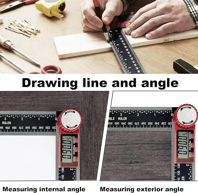 NORTOOLS Digital Angle Finder, 7 inch /200mm T-Bevel Protractor Ruler,Horizontal Vertical Bubble levels with Large LED Screen, 0-360° Measuring Tool,Suitable for Woodworking/Construction/DIY ﻿