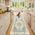 Area Rugs 2'x10' Washable Non-Slip, Floral Vintage Distress Print Pattern Medallion Carpet for Living Room Bedroom Dining Room, Light Yellow Carbon Grey Orange