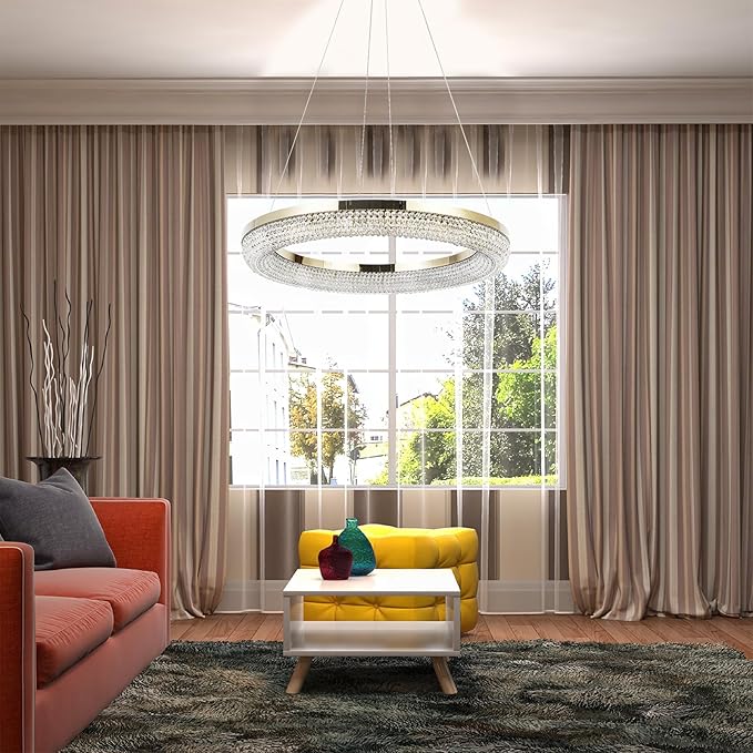 LYICYIU 23.6" Round Crysrtal Stainless Steel Pendant Lamp,3Color LED Dimmable Flush Mount Crystal Chandelier Light with Remote Control for Bedroom,Living Room, Island Entryway,Hallway Foyer (Hanging)