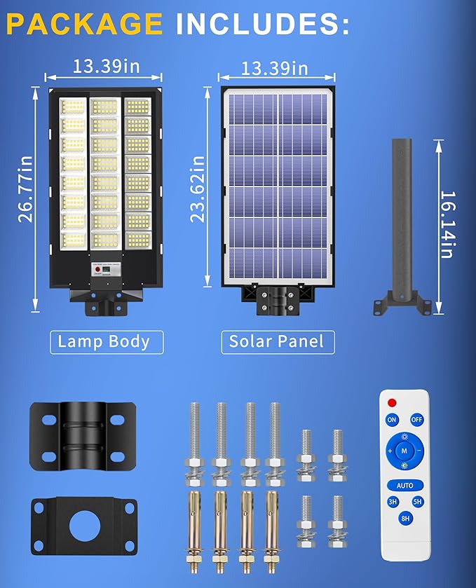 JAYNLT Y-9500W Solar Street Lights Outdoor,6500K Highest Lumen Parking Lot Lights,Waterproof Duks to Dawn Solar Flood Security Lamps Motion Sensor for Garage,Stadiums