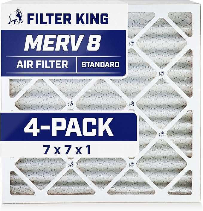 Filter King 7x7x1 Air Filter | 4-PACK | MERV 8 HVAC Pleated A/C Furnace Filters | MADE IN USA | Actual Size: 7 x 7 x .75"