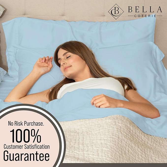 Bella Coterie 6 Piece Luxury Bamboo Viscose Split Top King Size Sheet Set | 34" Split for Adjustable Beds | 100% Organically Grown| Cooling | 18” Deep Pocket | 4 Pillowcases [Coastal Blue]