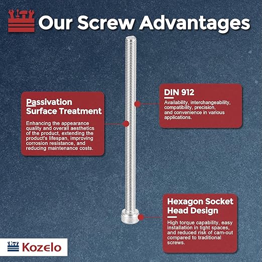 Kozelo 6pcs Socket Head Cap Screws - [M5-0.8 x 80mm] 304 Stainless Steel Allen Socket Drive for Electrical Motor 3D Printing Fan Engine Replacement Use, Silver