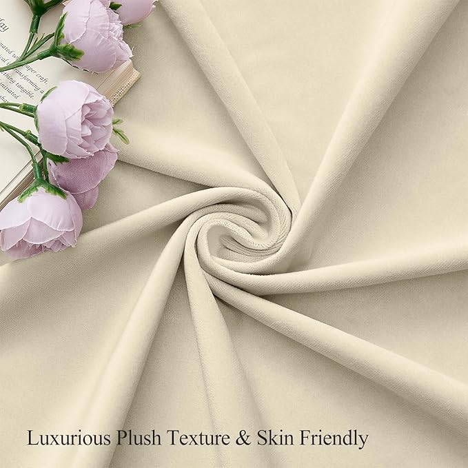 Ivory Velvet Curtains 90 Inches for Bedroom Light Reducing Thermal Insulated Heavy Velvet Curtain Luxury Modern Privacy Window Drapes for Living Room, Back Tab Rod Pocket, W52 x L90, 2 Panels