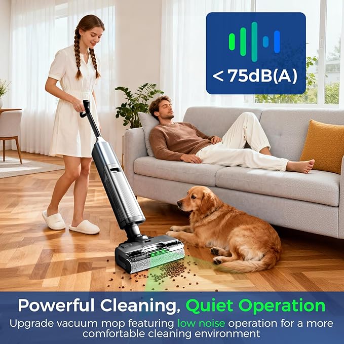 Wet Dry Vacuum Cleaner,Cordless Vacuum Mop Combo with Self-Cleaning,All in one Floor Cleaner Machine for Hard Floor,45kPa Suction 75 Mins Runtime Anti-Tangle,LED Light,180° Lay-Flat,Self Propelled