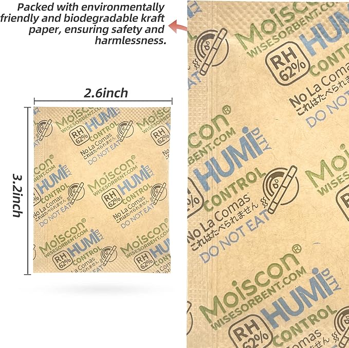 Wisesorb 90 Pack 62% RH 8 Gram Two-Way Humidity Control Packs for Storing 1 oz, Size 8 Moisture Control Packets Individually Wrapped