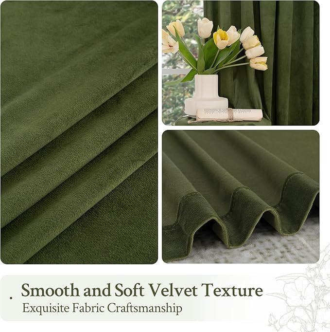 LAMIT Sage Green Velvet Curtains 84 Inch Length for Living Room, Super Soft Thermal Insulated Room Darkening Panels Privacy Back Tab and Rod Pocket Spring Drapes for Bedroom, 2 Panels, 52 x 84 Inch