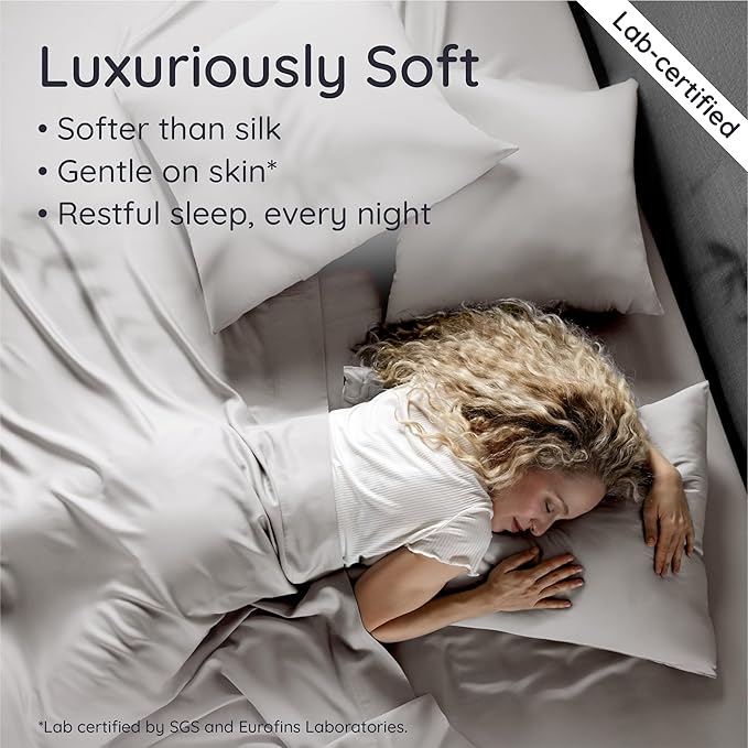 Bambaw King Sheet Set 6pcs – 100% Viscose Derived from Bamboo Sheets King Size Deep Pocket, Fits Up to 16'' with Elastic Corner Straps, Soft Cooling Sheets for Hot Sleepers (Moonlight Gray)
