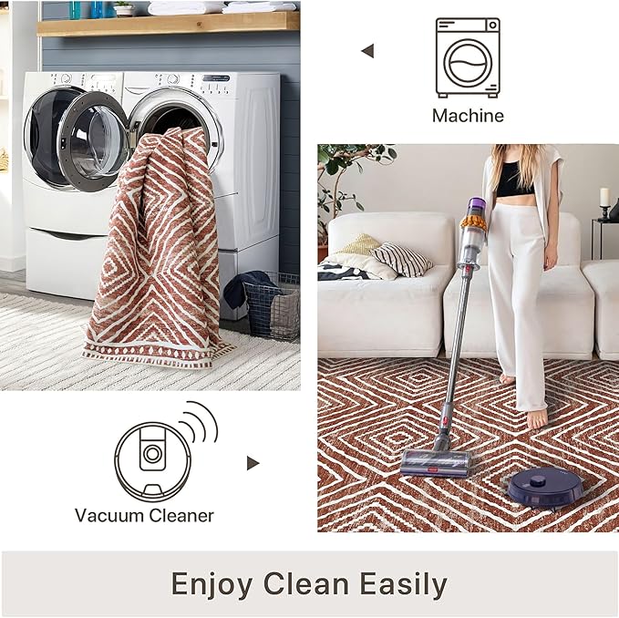 3x5 Rug, Small Area Rug for Living Room, Bedroom, Kitchen, Machine Washable Non-Slip Throw Rug, Low Pile Carpet Western Rug for Entryway Nursery Coffee Table, Brown Red