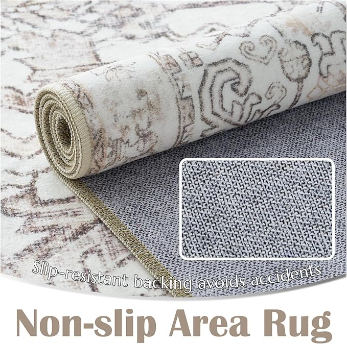 jinchan Lima Kitchen Runner Rug 3x10-2pcs, Bohemian Hallway Washable Rug Floral Non Slip with Rubber Backing Vintage Carpet Runner for Bedroom Bathroom Laundry Room Living Room Taupe