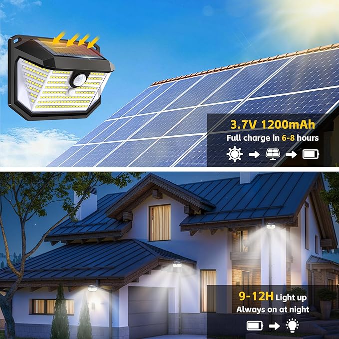 FAXBOX Solar Lights Outdoor Motion Sensor, 178 LED 300LM Waterproof IP65, Wall Mounted Security Light with 3 Modes, 270° Wide AngleWide Angle, Solar Powered for Garden, Yard, Patio, Front Door(8Pack)