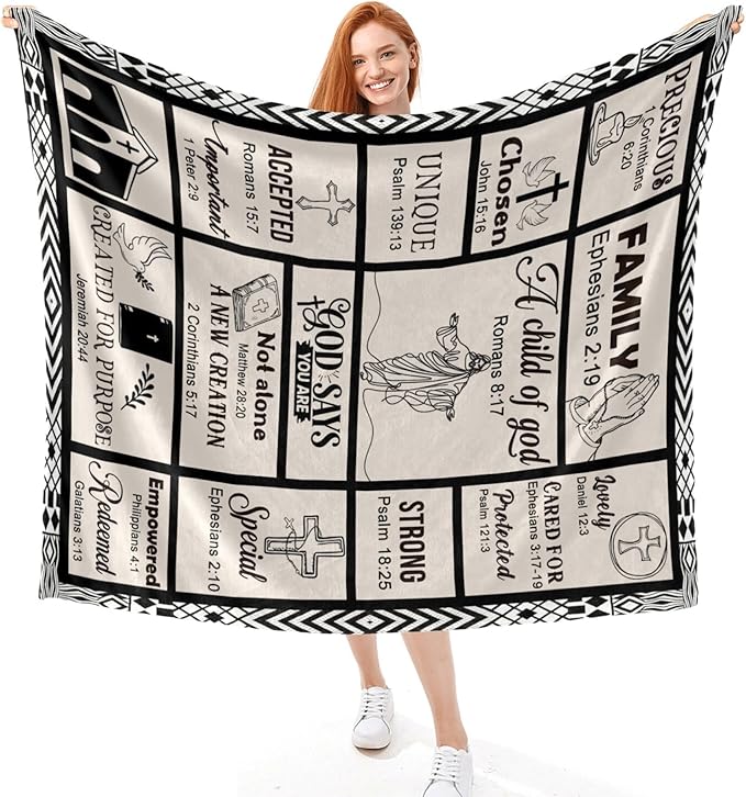 Bible Verse Christian Gift Blanket 50"x60", Inspirational Faith Throw for Believers, I Am a Child of God Blanket,Baptism Spiritual Gifts for Catholic Men Women