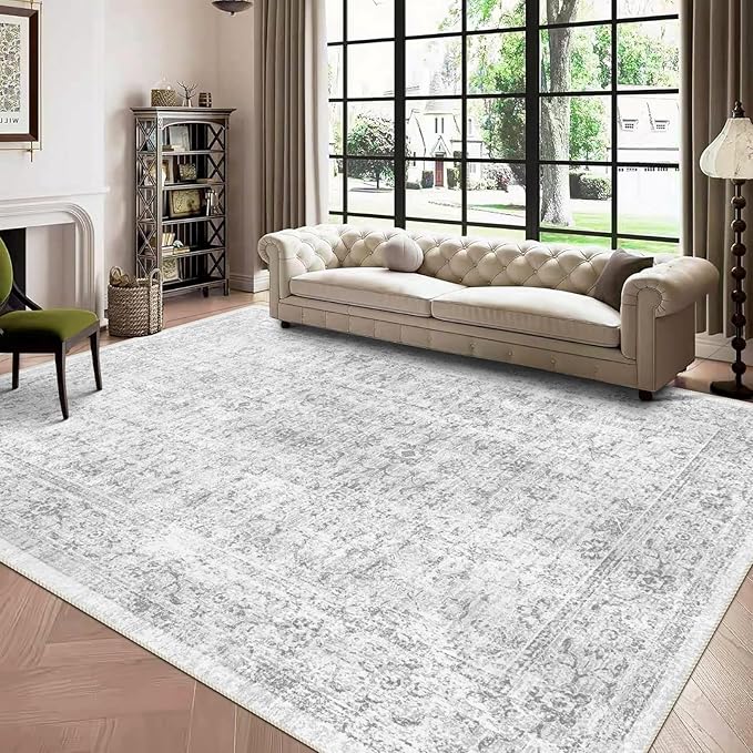 4x6 Rug, Small Area Rug for Living Room, Bedroom, Kitchen, Machine Washable Non-Slip Throw Rug, Vintage Distressed Floral Carpet for Entryway Nursery Dinner Room - Durable (Grey)